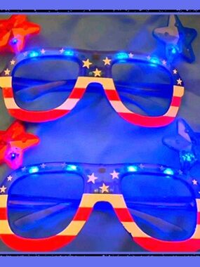 LED Stars & Stripes Party Glasses - Blue/Red Decorative Sunglasses